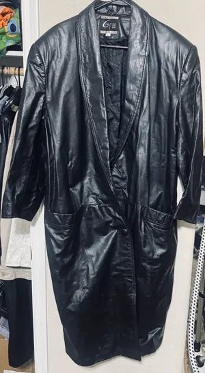Vtg 90s Global Identity leather Coat womens L black Long 90s Trench Matrix Y2K thumbnail 1