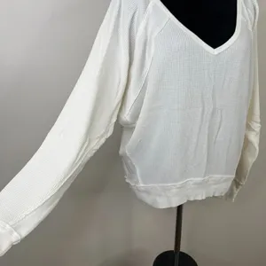 Free People Santa Clara Waffle Knit Thermal‎ Long Sleeve Top in Alabaster White thumbnail 4
