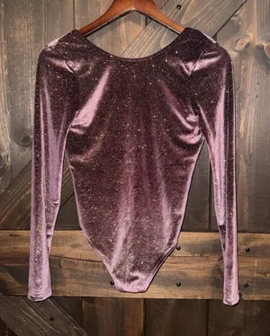 Victoria Sport XS Shimmering‎ Glitter Long Sleeve Bodysuit Leotard Purple thumbnail 1