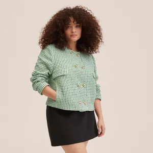 NWT MNG Double-breasted tweed jacket Green Medium thumbnail 3