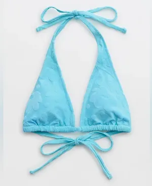 NWT Aerie Terry Floral Big Sur Turquoise Blue Triangle Bikini Top Size Large thumbnail 1