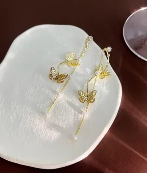 Gold Butterfly Dangle Drop Earrings for Women,Tassel Butterfly Earrings thumbnail 2
