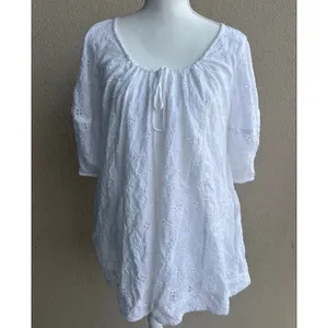 Free People White Eyelt Floral Boho Romper Oversized Jumper Cotton Size Small thumbnail 3