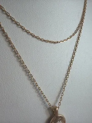 Gold Plated Double Chain Pendant Necklace Painted Daisy Stars SU CZ CH Adj 19" thumbnail 3