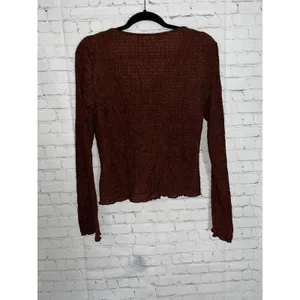 HM Womens Textured Crinkle Cardigan Top Brown Gold Button V-Neck Large 1283685-1 thumbnail 6