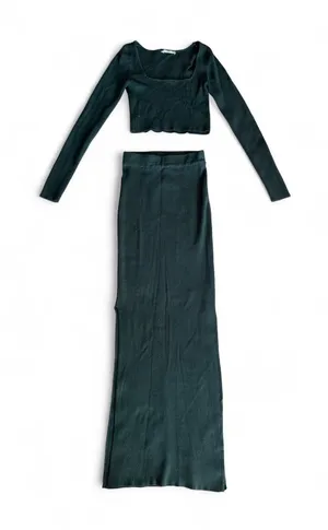 Double Zero Green Ribbed Crop Top + Maxi Skirt Set Small thumbnail 1