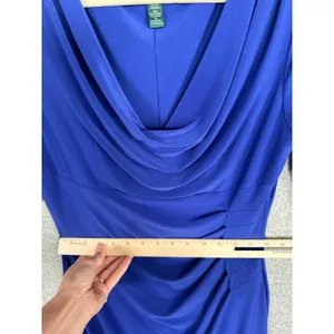 Lauren‎ Ralph Lauren Womens Dress Size 10 Blue Stretch Sheath Ruched Bodycon thumbnail 9