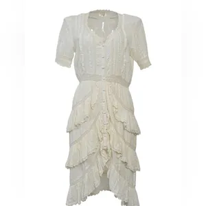 LoveShackFancy Bec Victorian Ruffle Peasant Midi Dress Farmhouse Ivory Size 2 thumbnail 4