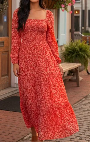 Anthropologie Dolan Stratton Smocked Floral Long Sleeve Midi Dress Size Medium thumbnail 1