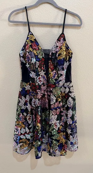 NWT Giffniseti Sequin Floral Mini Dress Size M Lace Up Back Party thumbnail 1