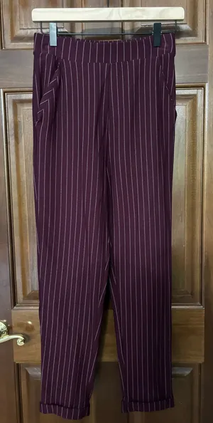 Burgundy Pinstriped Trousers thumbnail 1