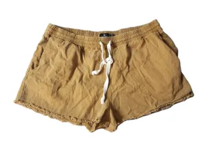 Volcom Women's Brown Cut Off Shorts L 100% Cotton Fringe Drawstring thumbnail 1