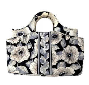 Vera Bradley Camellia Floral Black White Top Handle Tote Handbag Zip Pocket thumbnail 1