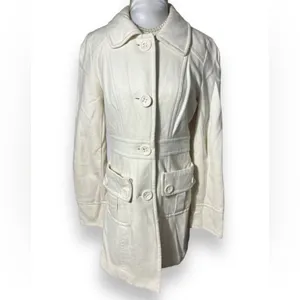 Anthropologie sz M Womens Tulle White Wool Collared Chunky Button Coat‎ Preppy thumbnail 2
