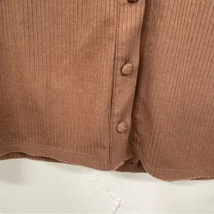 AFRM Brown Ribbed Long Sleeve Button Down Shirt Dress Mini Womens S Preppy Fall thumbnail 4