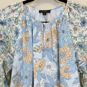 J. Crew Blue Floral Chiffon Long Sleeve‎ Blouse Size M thumbnail 5