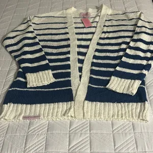 Simply Southern Coastal Striped Cardigan Blue White Preppy Knit Sweater Size L thumbnail 2