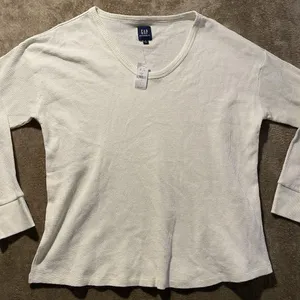 NWT Gap Maternity Shirt Womens Large Cream Waffle Knit Long Sleeve Thermal Scoop thumbnail 1