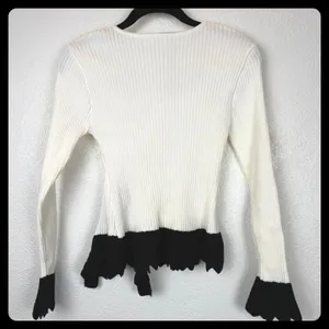 Balletcore Bow Coquette‎ Girl Ribbed Knit Square Neck Sweater Ruffle Hem thumbnail 3