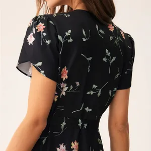 RIHOAS Black Floral Wrap Maxi Dress thumbnail 5