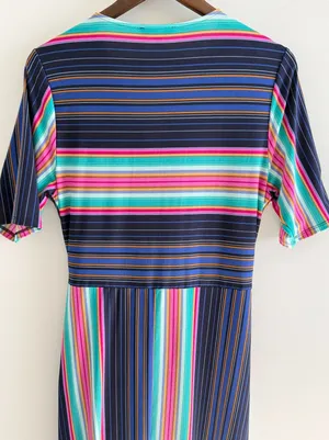 Chaus Women Striped Faux Wrap Midi Dress Large Multi Color Retro Preppy Top thumbnail 11