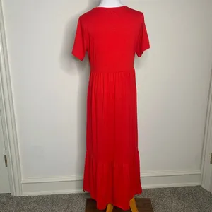 Red Babydoll Tiered Ruffle T Shirt Dress Pockets Sz Large? thumbnail 2