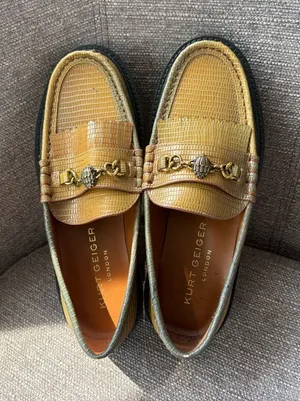 Kurt Geiger women’s Mustard Yellow Lizard-Textured Bit Loafers thumbnail 1