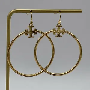 Tory Burch stacked T-logo circle drop earrings, new thumbnail 1