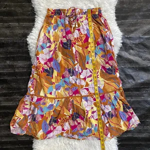 C&C California Tropical Floral Orange Yellow Shell Drawstring Tiered Skirt thumbnail 8