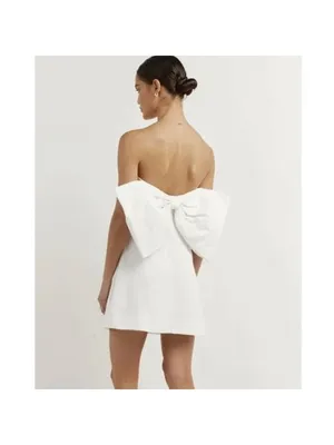 Dissh Aisle Mini Dress White Linen Back Bow Strapless Rehearsal Bridal 6 thumbnail 3