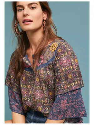 Anthropologie Postmark Embroidered Henley Top Women's M Boho Chic‎ thumbnail 10