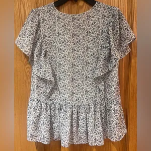 Madewell Georgette Ruffle-Sleeve Peplum Top in Americana‎ Floral Size Small thumbnail 9