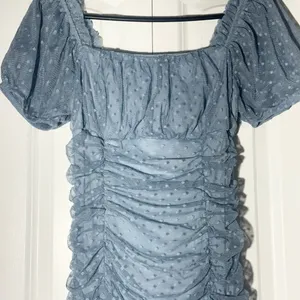 Blāshe Mini Dress blue Puffy Sleeve Ruched Polka Dots XS thumbnail 4