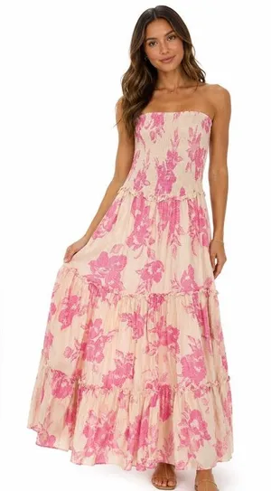 LIKE NEW Anthropologie Abel the Label Floral Smocked Tiered Strapless Maxi Dress thumbnail 1