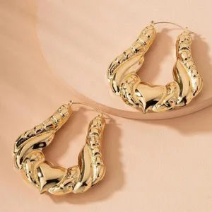Gold Heart Textured thick hoop earrings thumbnail 3