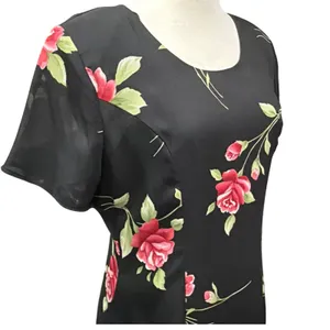 Vintage 90s Dawn Joy Floral Midi Dress Womens 5/6 Black Red Rose Romantic Goth thumbnail 2