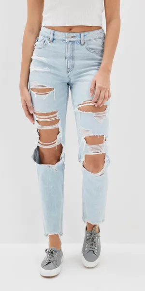 American Eagle Ripped Mom Jeans in Indigo Shatter Size 8 thumbnail 1