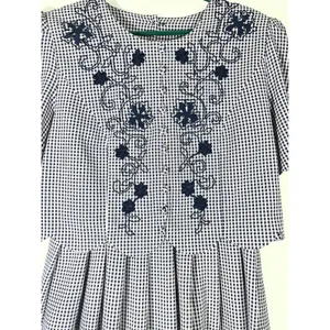 VTG PLAZA SOUTH Women's Gingham Dress Grandma Cottagecore Dress Navy/White SZ 10 thumbnail 9