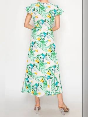 Vine Tree Tropical Wrap Maxi Dress in Size Large thumbnail 2