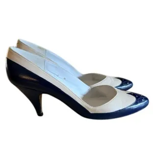 Liz Claiborne White & Navy Leather Spectator Pumps Vintage 1980s Women's 7M thumbnail 5