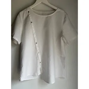 White Linen Cotton Asymmetrical Button Blouse Women's Relaxed Fit Top thumbnail 2