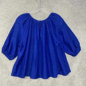 Madewell Top Womens Small‎ Blue Shirred Puff Sleeve Top Cotton Silk NV194 thumbnail 9