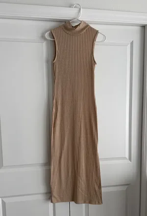 Nakd Beige Ribbed Mock Neck Midi Dress thumbnail 3