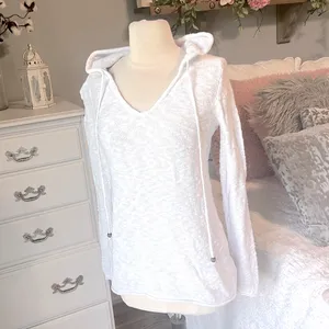 White Cotton Sweater Pullover Hooded thumbnail 11