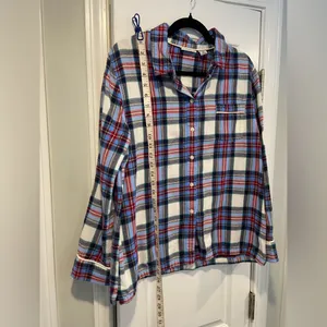 L.L. Bean Size M Blue Red 100% Cotton Plaid Flannel Button Up Pajama Top thumbnail 7