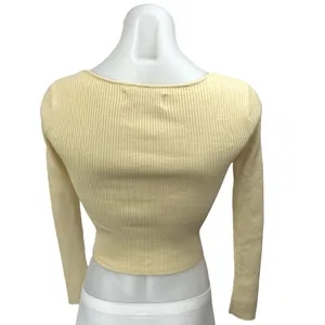 Abercrombie & Fitch Yellow Rib Knit Long Sleeve Pullover Crop Sweater Top Sz XXS thumbnail 2
