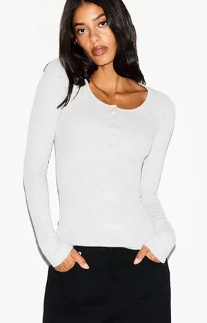 SKIMS Cotton Rib Scoop Neck Henley XS thumbnail 1