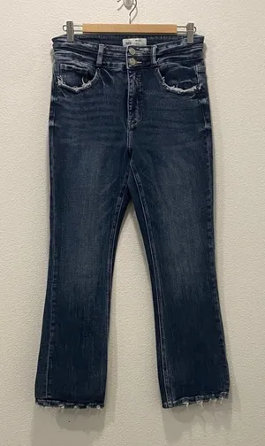 BKE Dark Blue Distressed Slim Fit High Rise Boot Cut Jeans - 30 thumbnail 1