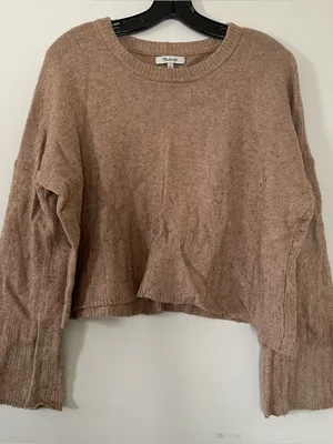 Madewell Beige Cropped Knit Sweater Wool Womens Large Neutral Minimalist Cozy thumbnail 1