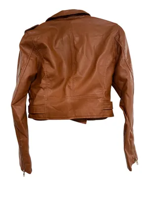 Ashley By 26 International Cropped Tan Faux Leather Moto Jacket thumbnail 2
